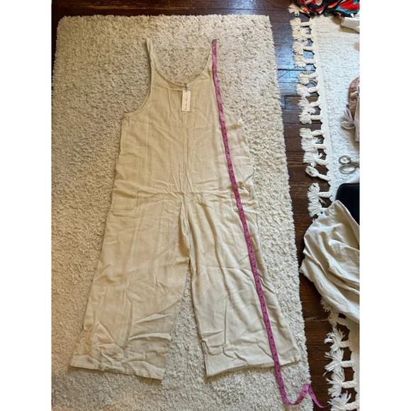 NWT Women's Hunter & Brown Beige Linen Blend Wide Leg Jumpsuit S - Picture 4 of 7